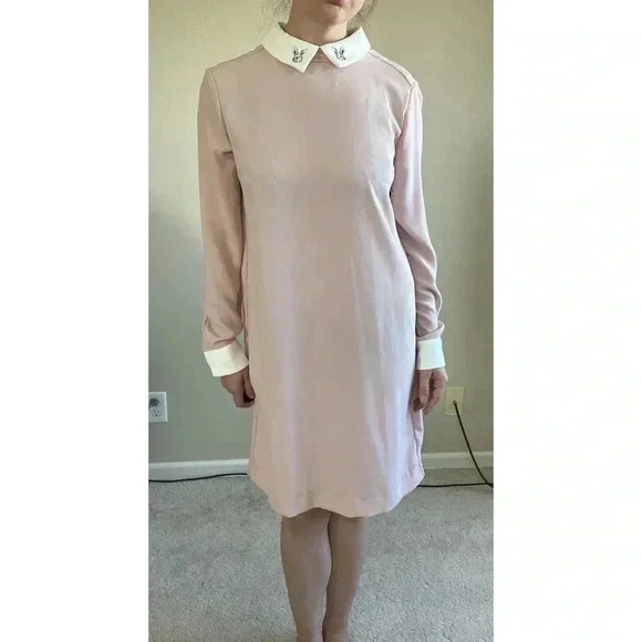 Victoria Beckham x Target Blush Pink Rabbit Collared Long Sleeve Dress - Picture 2 of 8